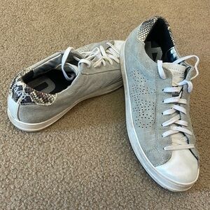 P448 Grey and white John sneaker. Snake skin back